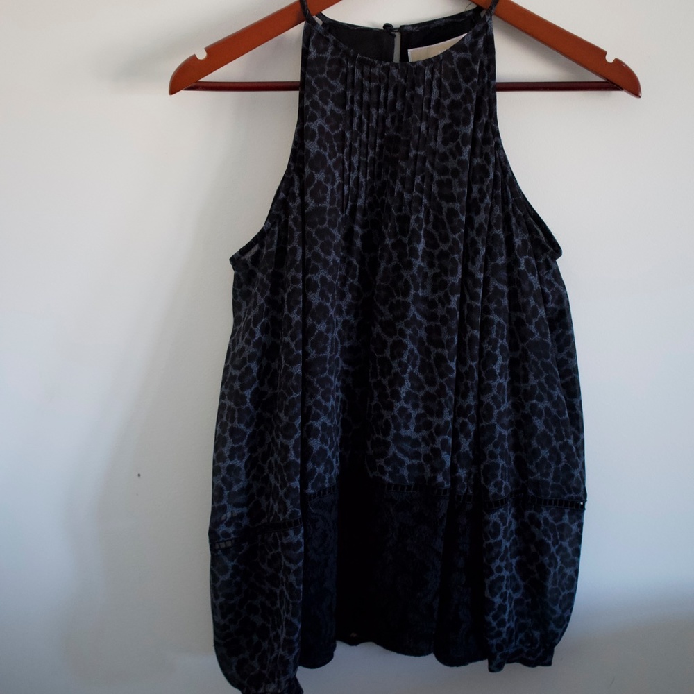 Michael Kors Cold Shoulder Black/Blue Cheetah Top